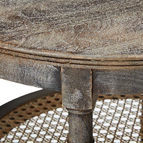 Creative Co-Op Round Mango Wood Table with 2 Cane Shelves