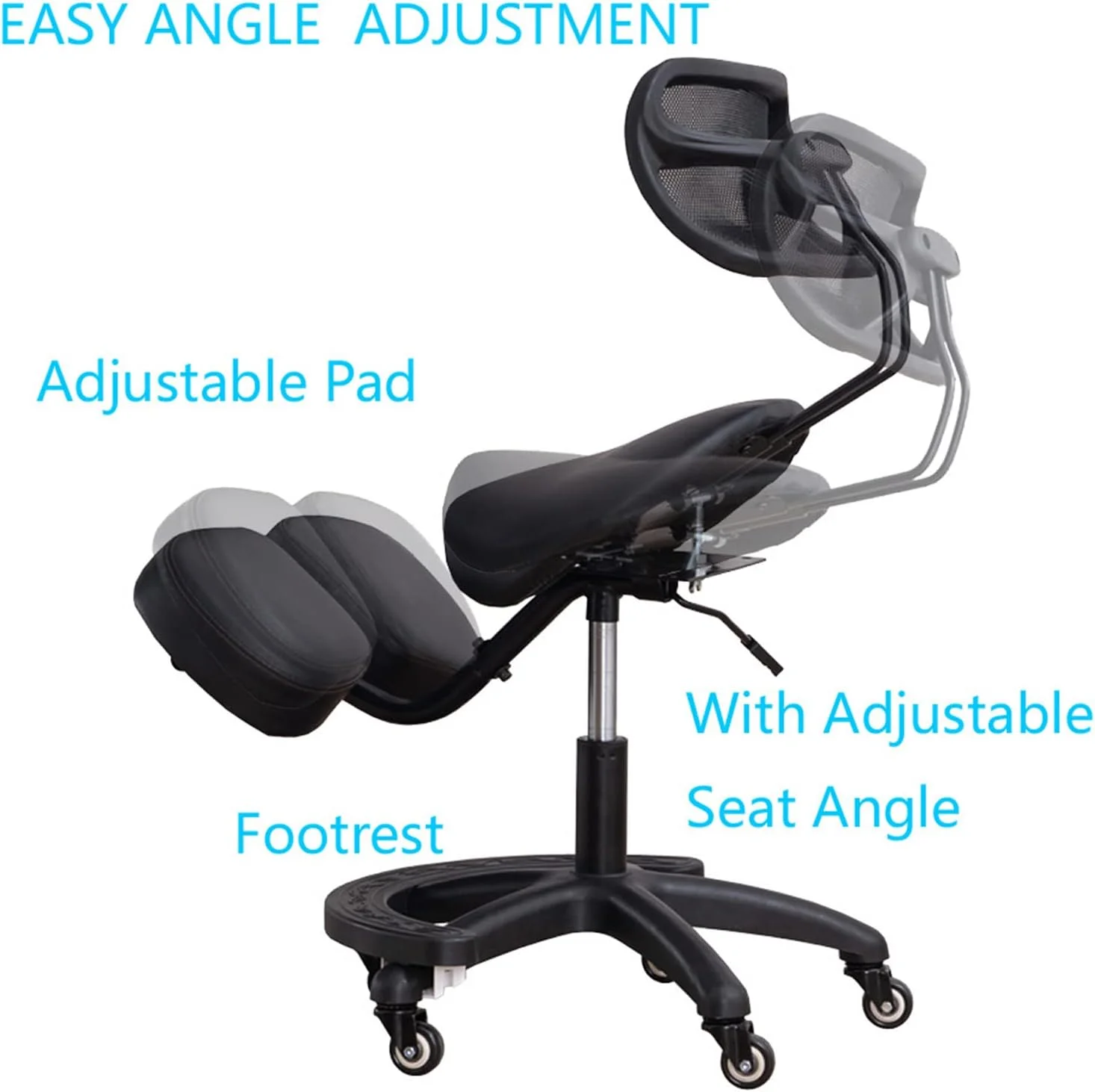 xrboomlife Ergonomic Kneeling Chair with Back Support  Wheels  Adjustable Saddle Chair for Home and Office with Angled Seat for Better Posture  Black