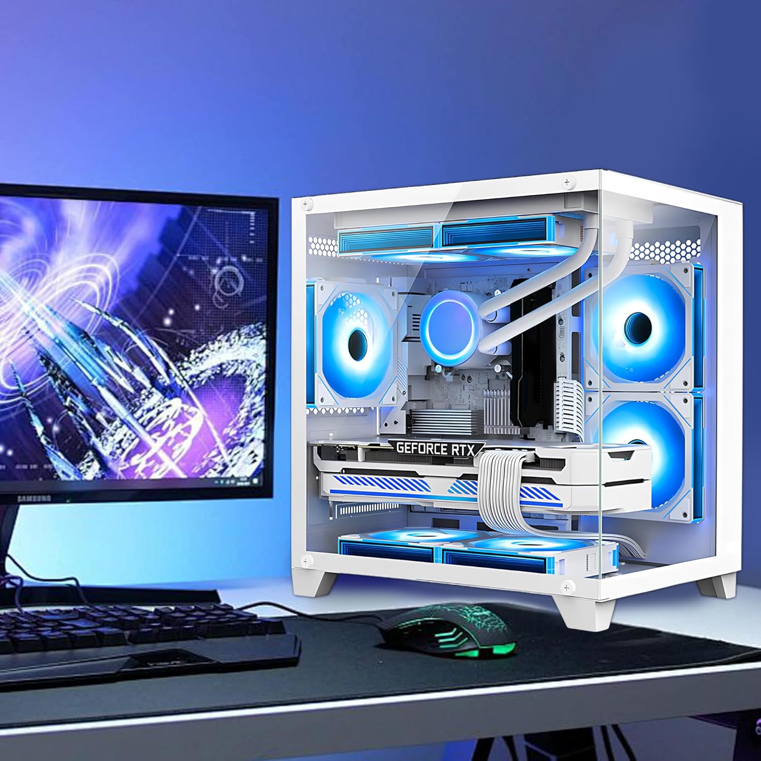 Gaming PC -AMD Ryzen 5 5600X 3.7 GHz-RTX 4060 8GB-16GB DDR4 RAM-1TB M.2 SSD-240 Liquid Cooler -WiFi &Bluetooth -RGB Fans-Windows 11 Pro Desktop Computer-White