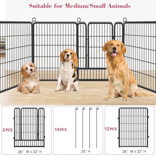 Dog Playpen, 32inch 10 Panels Outdoor Dog Fence Indoor Dog Pen Anti-Rust Pet Puppy Pen Dog Exercise Pen with Lock for Medium Small Dogs, Portable Pet Fence for Yard RV Camping