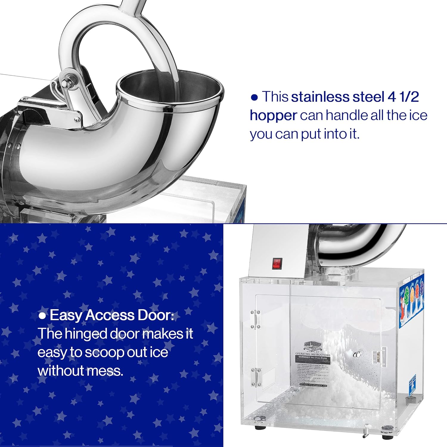 Great Northern Popcorn Polar Blast Snow Cone Machine Acrylic Crushed Maker Grinds Up to 500lbs of Ice Per Hour for Parties, Events