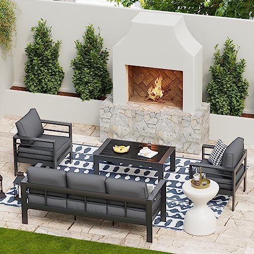 UDPATIO 8 Piece Aluminum Patio Furniture Set, Oversized Modern Outdoor Furniture Set with Olefin Fabric Cushion for Patio Deck Backyard, Dark Grey(with Waterproof Covers)