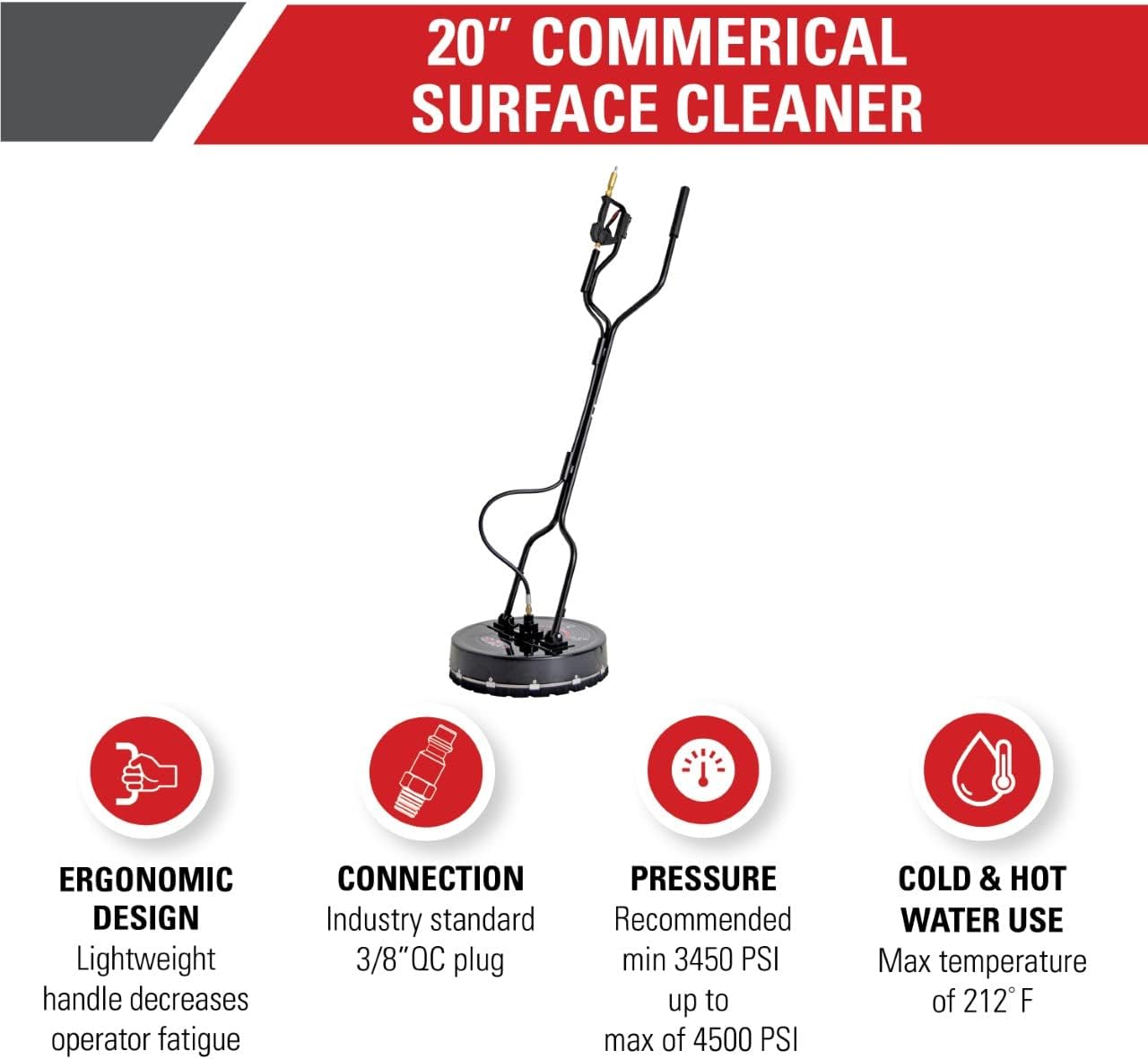 Simpson Cleaning 80182 Universal 20" Industrial Pressure Washer Surface Cleaner for Hot and Cold Water Machines, 3/8" Quick Connection, Recommended min 3450 PSI up to max of 4500 PSI, Black