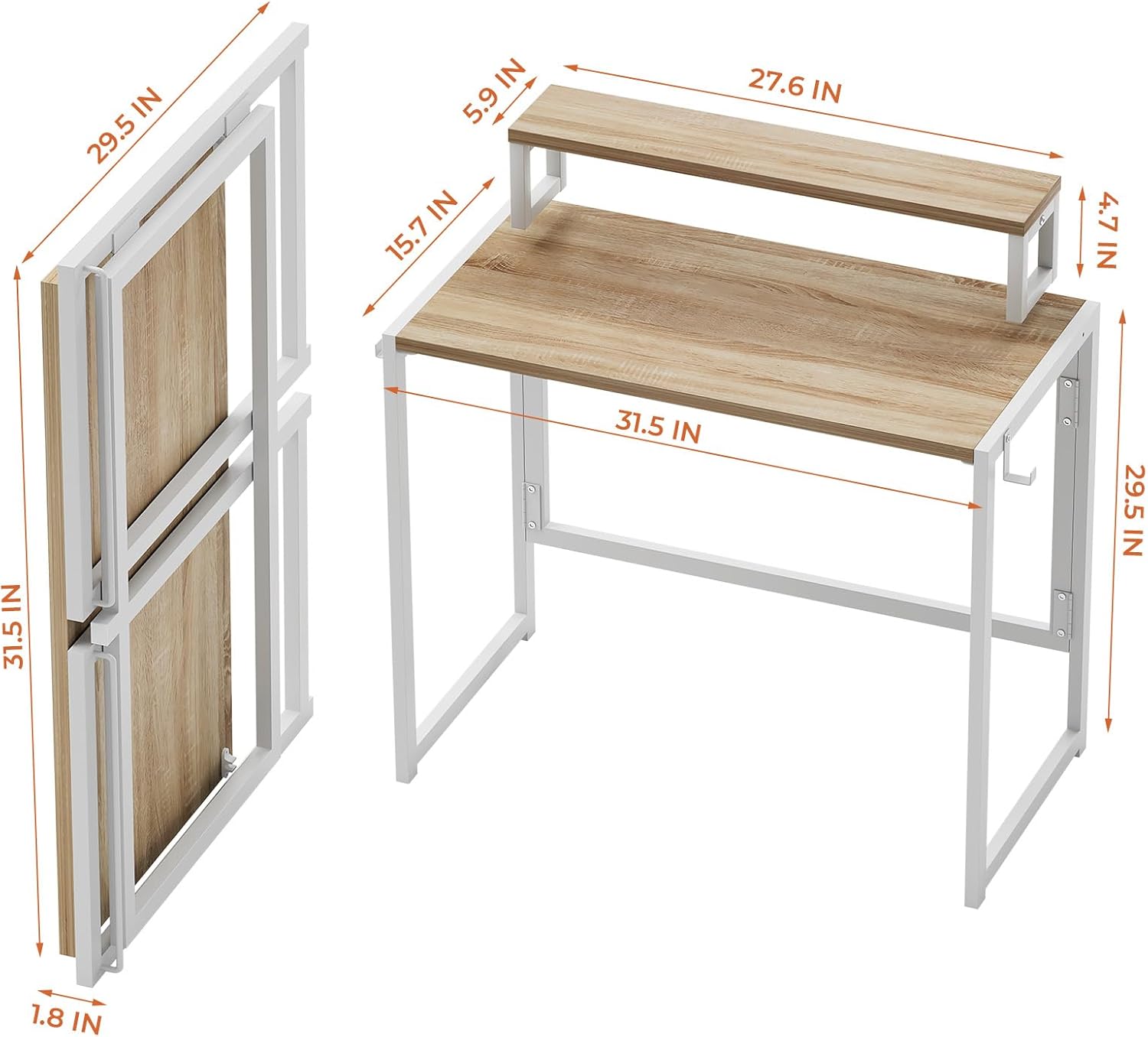 Coavas 31.5 inch Folding Desk No Assembly Required, SOROGRA Folding Desk Small Foldable Desk 31.5 inch with Led Lights for Small Space