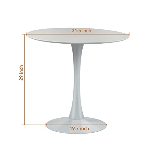 31.5 inch Round Dining Table, Mid Century Modern Small Tulip Table with Metal Pedestal Base for Living Room Kitchen Dining Room (Black)