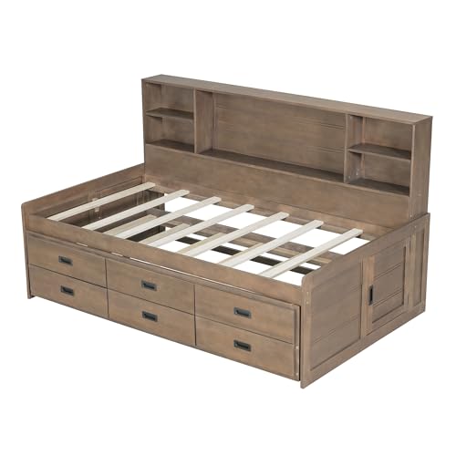 Harper & Bright Designs Full Captain’s Bed with Trundle, Drawers, Bookcase, Solid Wood Full Storage Daybed Frame for Kids Guests, No Box Spring Needed (Full Size, White)