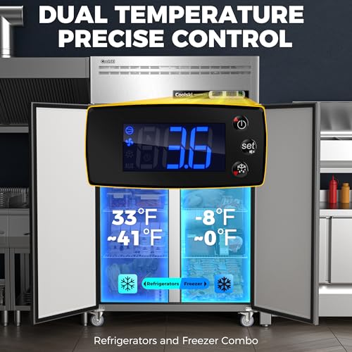 Dual Temp Commercial Refrigerator Upright 72" W, 54 Cu.ft Reach in Commercial Refrigerator and Freezer Combo for Restaurant, Kitchen, Garage, Food Truck, School, Church