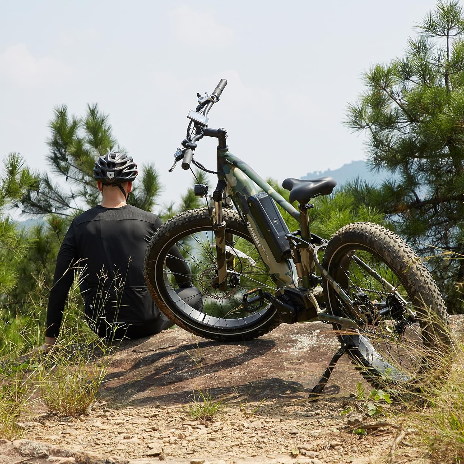 HAOQI Mid-Drive Electric Bike for Adults, 1000W Full Suspension Electric Bike,26" Fat Tire Ebike, 48V 22AH Dual Removable Battery, 28MPH Electric Mountain Bike,