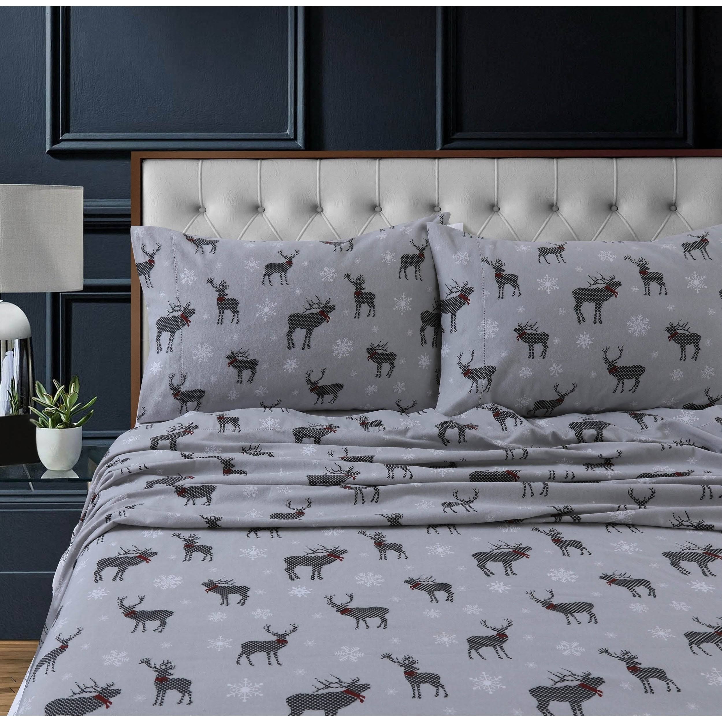 Tribeca Living Heavyweight Cotton Flannel Printed Extra Deep Pocket Sheet Set - Assorted - Twin XL