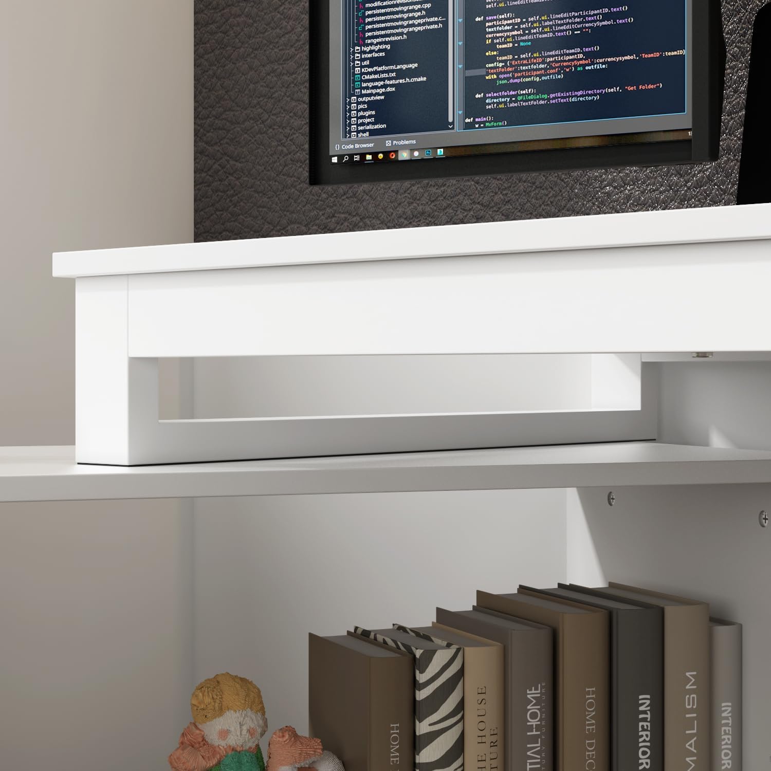 Homsee White L-Shaped Computer Desk with 3 Drawers and 2 Shelves for Writing Study Work Executive, 55 Inch Bedroom Wood Table Workstation Desk with Storage Cabinet