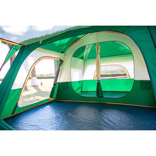 KTT Extra Large Tent 10-12-14 Person(Style-B),Family Cabin Tents,2 Rooms,3 Doors and 3 Windows with Mesh,Straight Wall,Waterproof,Double Layer,Big Tent for Outdoor,Picnic,Camping,Family Gathering