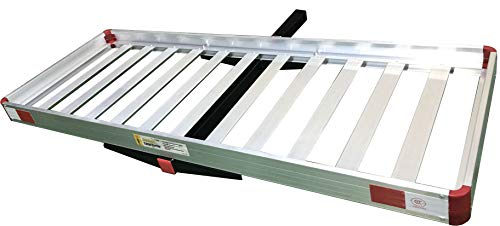 MaxxHaul 50149 500-lb Capacity 50 inch x 22 inch Hitch Mount Premium Folding Aluminum Cargo Carrier Rack Basket with High Side Rails and Reflector Lens for Added Safety