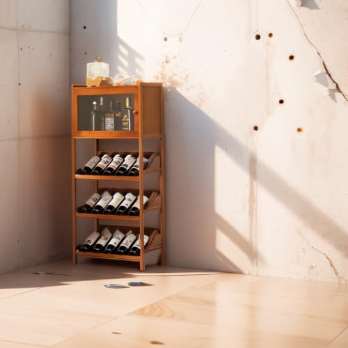 Wine Storage Cabinet Liquor Cabinet Wet Bar Farmhouse Corner Cabinet Industrial Wine Rack Freestanding & Cabinets 4 Tier Freestanding Wine Rack for Corner Display Cabinet for Small Space