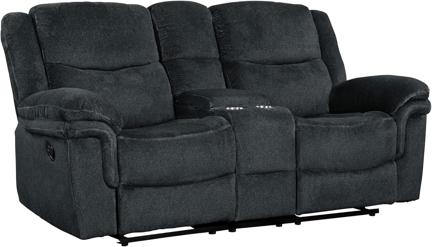Home Theater Seating Manual Reclining Sofa with Hide-Away Storage, Cup Holders, 2 USB Ports, 2 Power Sockets for Living Room, Bedroom, Dark Blue