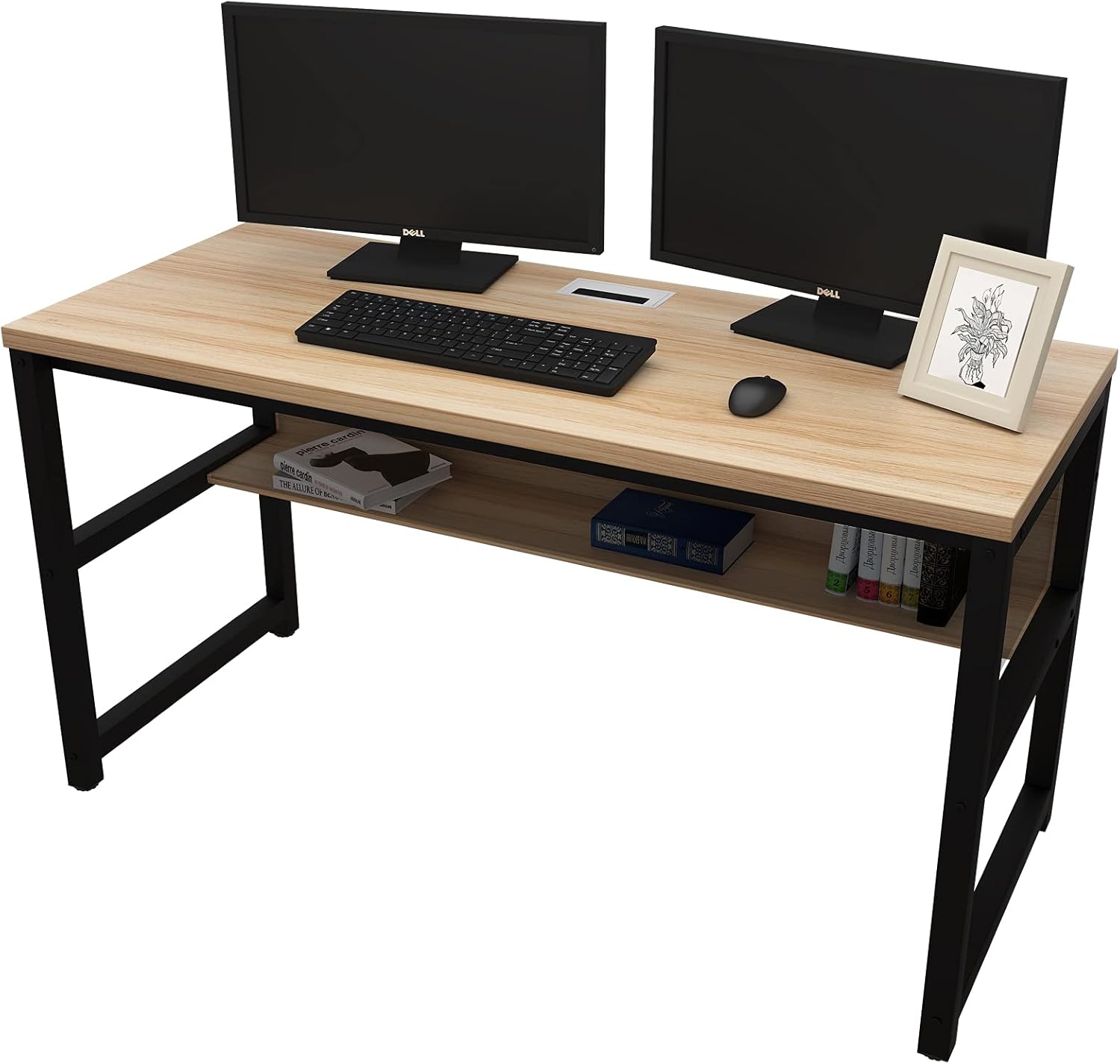 TOPSKY Computer Desk with Bookshelf/Metal Hole Cable Cover 1.18 Thick Desk (47, Espresso Gray)