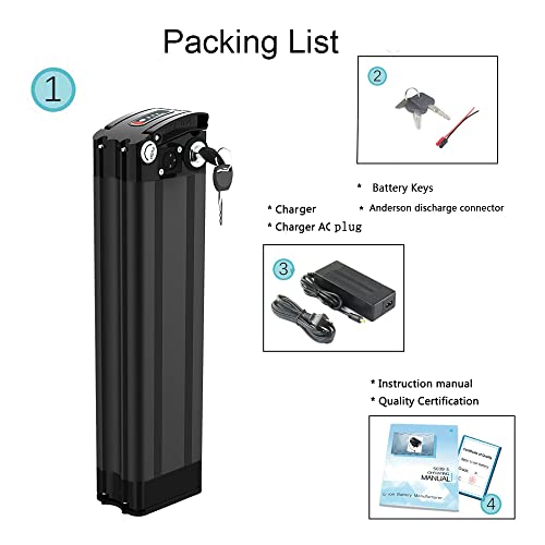 Ebike Battery 24V 36V 48V 10AH 13AH 15AH 18AH Silver Fish Lithium Ion Battery for 1000W/750W/700W/500W/350W/200W Electric Bike E-Bike Discharge Electric Bicycles