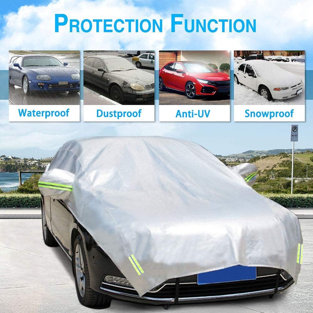 Konnfeir Half Car Cover with Cotton All Weather Car Body Covers Outdoor Indoor for All Season Waterproof Windproof Dustproof Snowproof Universal Car Half Cover (Fit Hatchback Length 158'' to 173'')