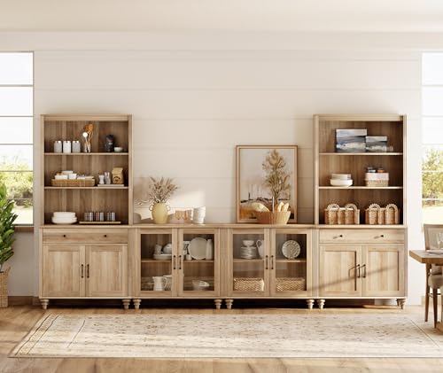 WAMPAT Entertainment Center with Bookshelves for TVs up to 75", Farmhouse Wall Unit TV Stand with 8 Doors & 4 Drawer, Media Console Table for Living Room, Bedroom & Home Theater, Off White