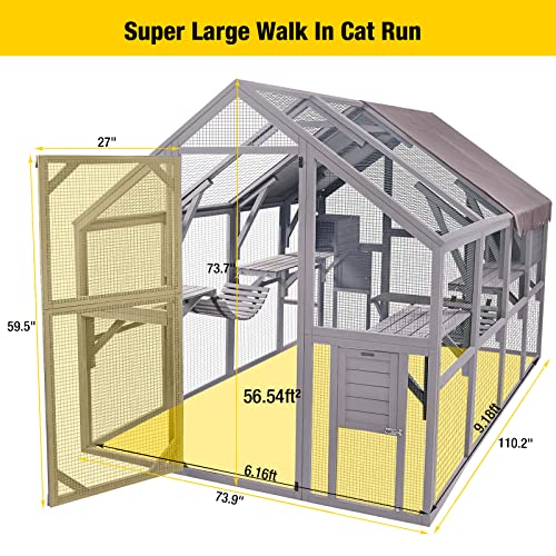 Aivituvin Catio Cat Enclosure Outdoor Cat Catio Large Cat Run with Bridges, Walks, Small Houses, Roof Cover 28.27ft