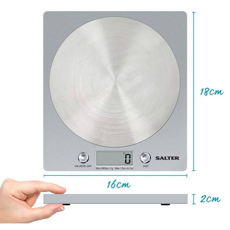 Salter Digital Kitchen Weighing Scales - Slim Design Electronic Cooking Appliance for Home / Kitchen, Weigh Food Up to 5kg Aquat