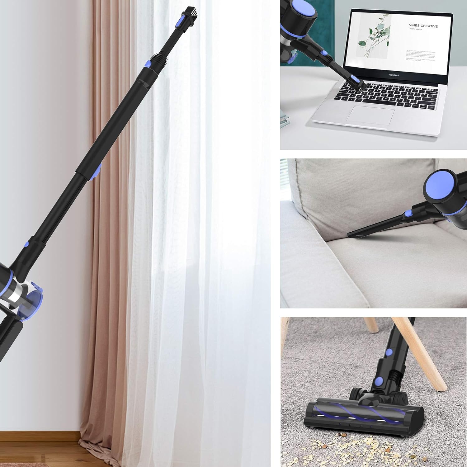 Wowgo Cordless Vacuum Cleaner, 160W Powerful Suction Stick Vacuum with 40min Max Long Runtime Detachable Battery, 4 in 1 Lightweight Quiet Handheld Vacuum Cleaner for Home Hard Floor Carpet Pet Hair