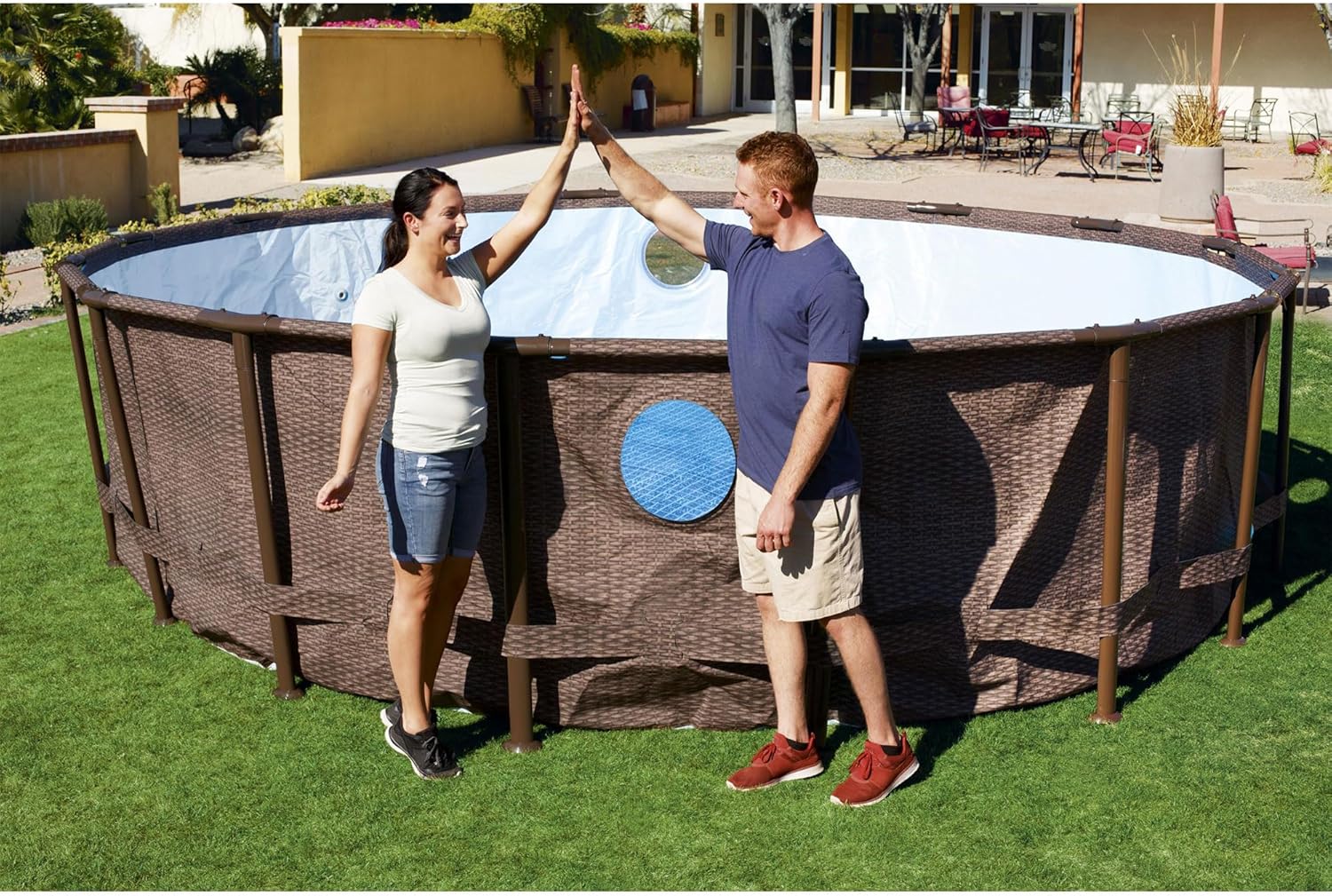 Coleman Round Durable Power Steel Frame Swim Vista Series II 18' x 48" Above Ground Outdoor Swimming Pool Set with Filter Pump and Ladder, Brown