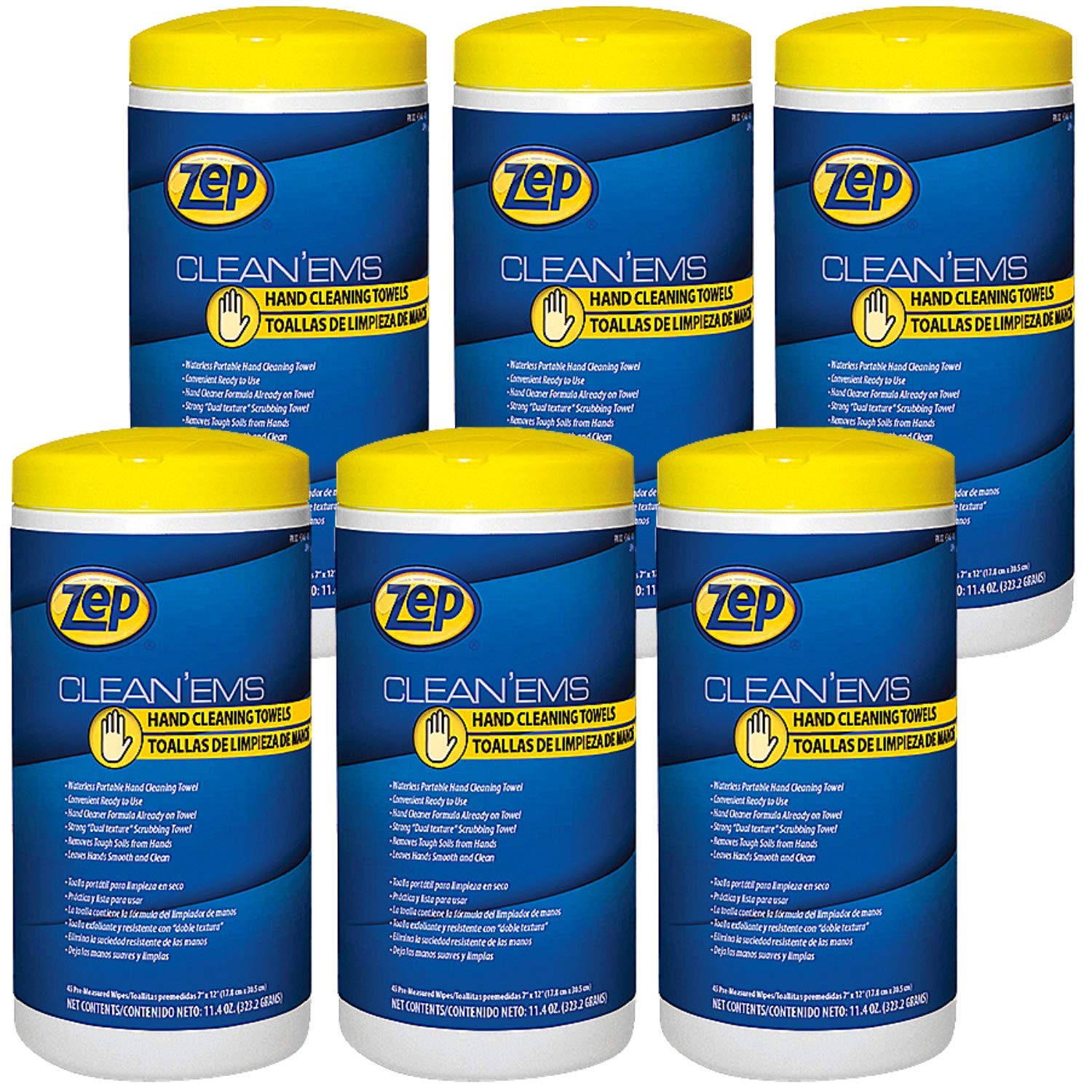Zep Clean'Ems Hand Wipes 45 Wipes Per Canister Case of 6 (346801) Pack of 2