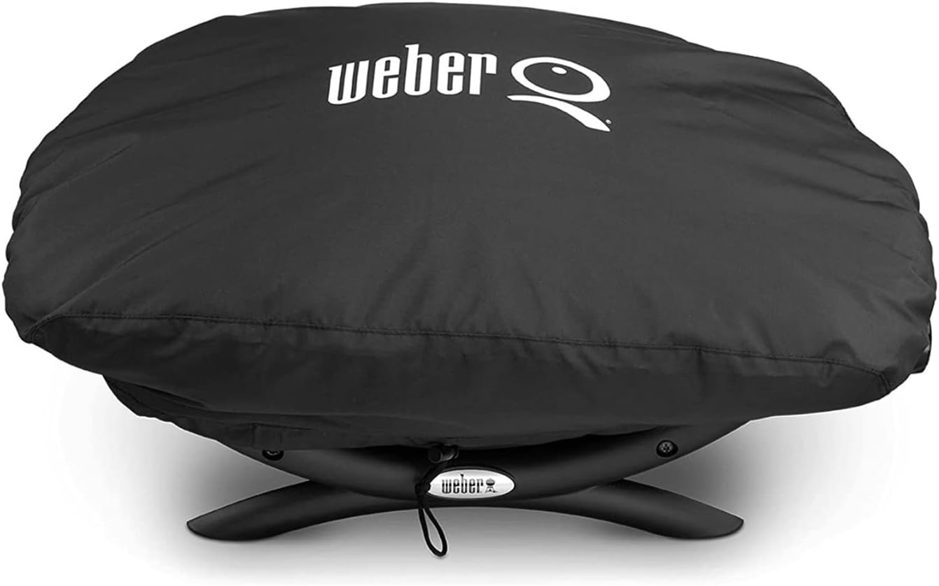 Weber Q 1200 Liquid Propane Grill (Blue) Bundle with Adapter Hose and Cover (3 Items)