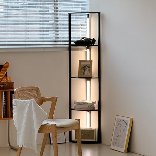 FENLO Fancy - LED Display Shelf with Dimmable Lights, LED Shelf Floor Lamps for Living Room, Sturdy Corner Shelf Curio Cabinet Display, Tall Floor Lamps with Shelves