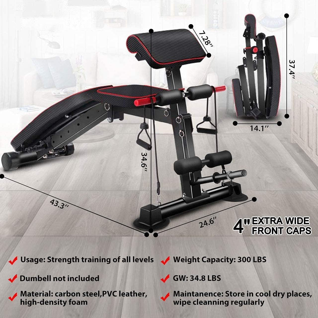 GIKPAL Adjustable Weight Bench - 8 Positions, Flat/Incline/Decline Folding FID Utility Bench, Foldable Exercise Workout Bench for Home Gym, 300lbs Capacity