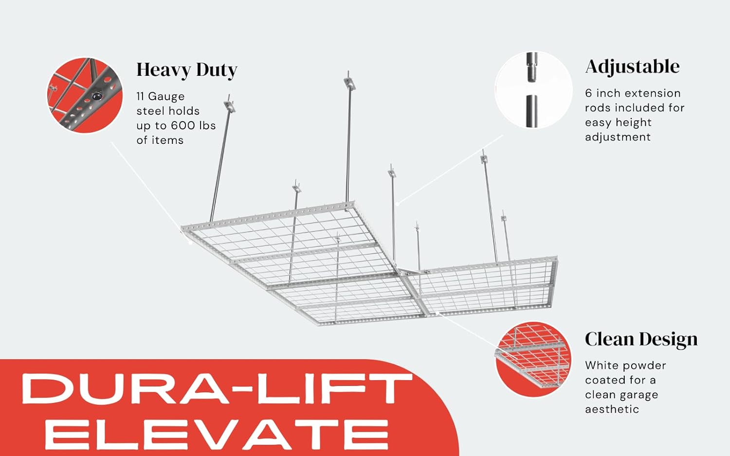 DURA-LIFT Elevate Adjustable Height Overhead Garage Door Ceiling Triple L Shaped Platform (31 in. W x 93 in D)