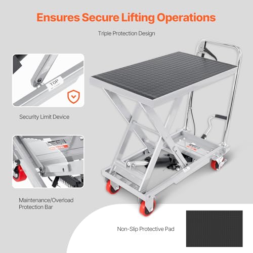 VEVOR Electric Lift Table, 330 lbs Capacity Single Scissor Lift Table, 8-28 in Height Adjustable Lifting Platform, Coffee Table Lift with 4 Wheels, for Material Handling and Transportation, Black