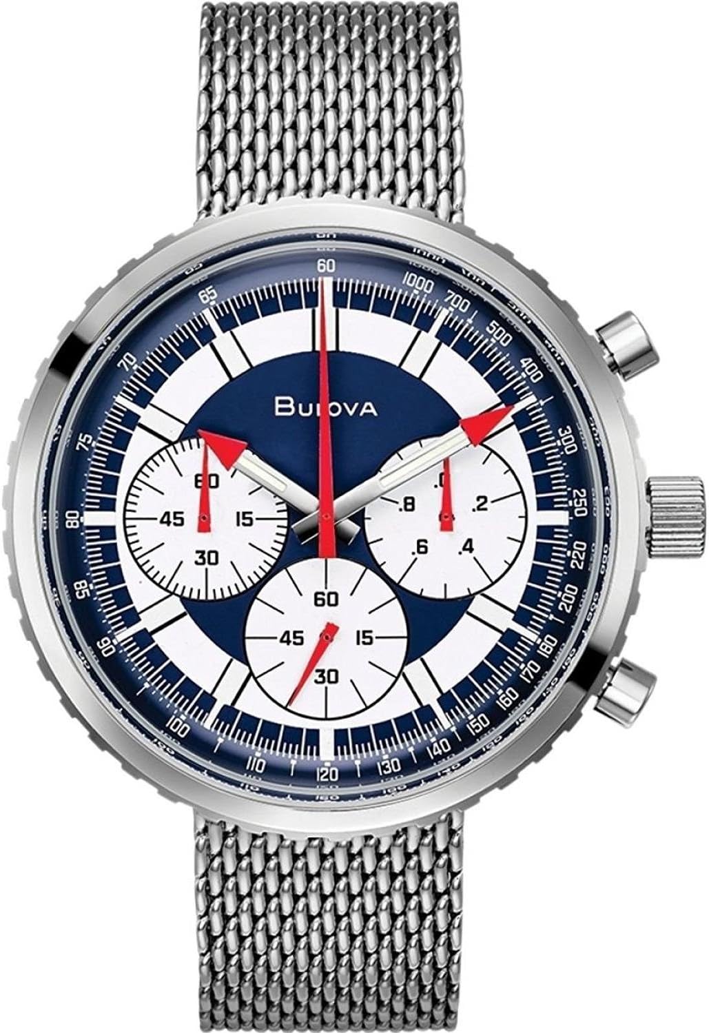 Bulova Men's Archive Series 'Chronograph C' 6-Hand Chronograph Precisionist Stainless Steel Mesh Watch with Interchangable Blue Leather Strap; Sapphire Crystal Style: 96K101