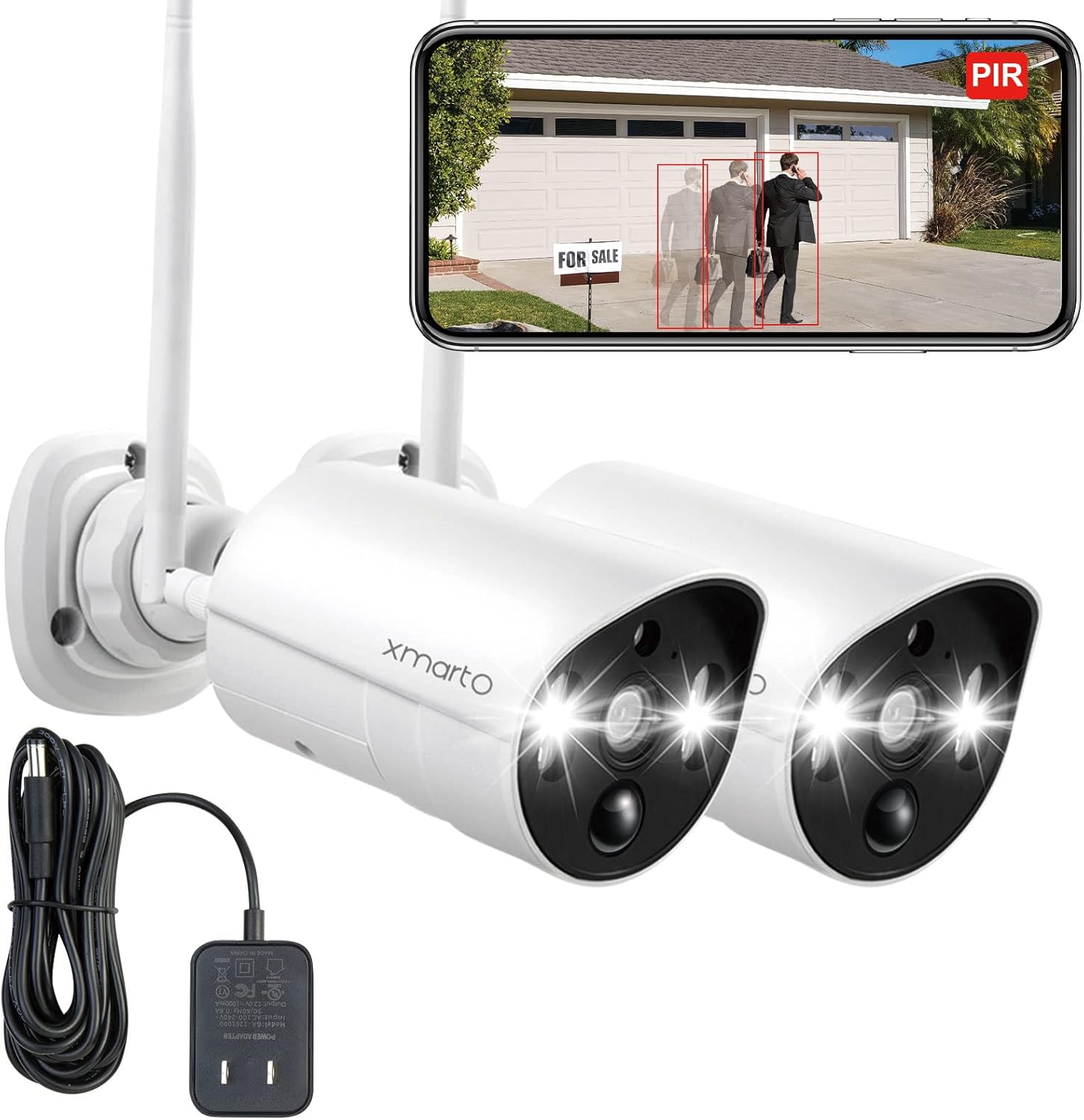 [Thermal Detect] XMARTO 2K HD Wireless Security Camera Outdoor w. Color Night Vision, PIR Human/ pet Detection, Smart Flood Lights, SD & Cloud Storage,Siren & 2-Way Audio, Plug-in for Power (WP2K34)