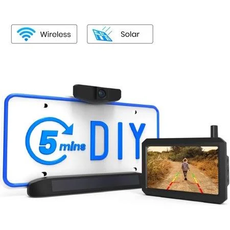 Auto Vox Solar Wireless Backup Camera, 5 Mins DIY Installation, 5-Inch HD Monitor with Digital Wireless Signal and HD Image Wate