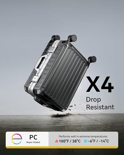 LUGGEX Aluminum Frame Luggage with Spinner Wheels, Zipperless Polycarbonate Hard Shell Carry On Luggage, 20 Inch Suitcases, Charcoal Metallic