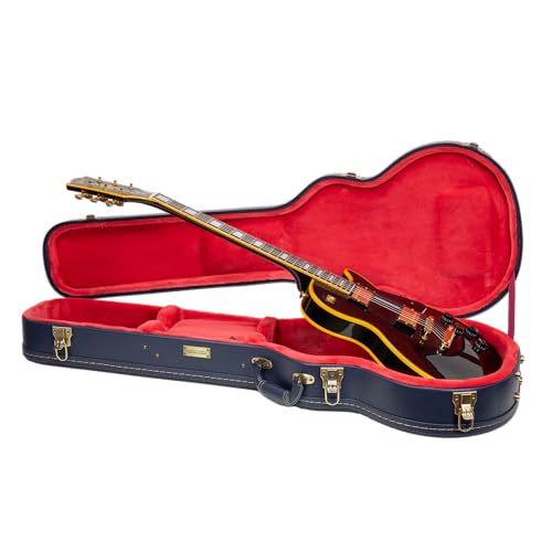 Crossrock Relief Series 335 Guitar Case for ES-335 & Semi-Hollow Electric Guitars | Carved Smoke Blue Finish, Monochrome Blue Velvet Interior, Lock – Premium Wooden Hardshell