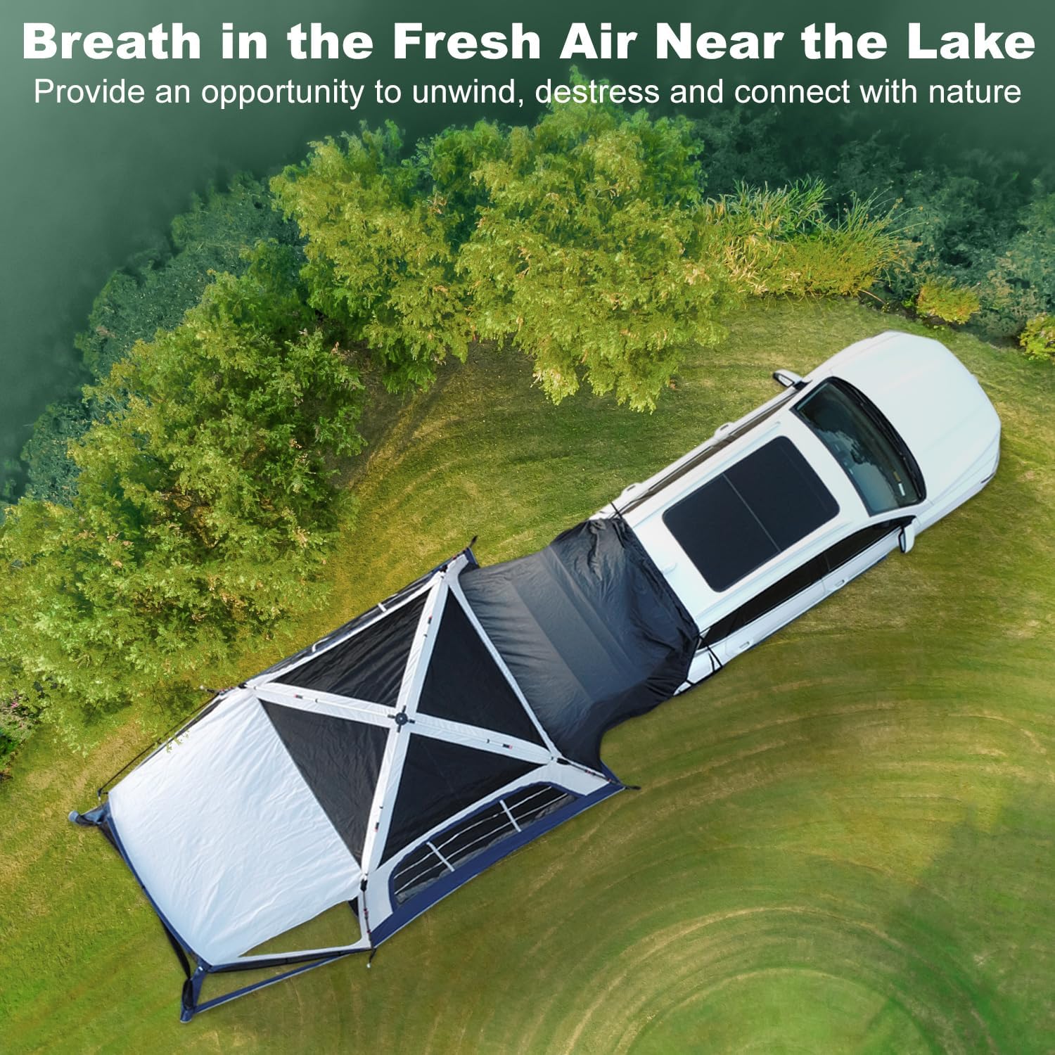 SUV Tent Attachment for Camping, Waterproof PU3000mm Double Layer Car Tailgate Tent, Large 6-8 Person SUV Tent with Sturdy Pole, 10' W X 10' L X 7.5' H