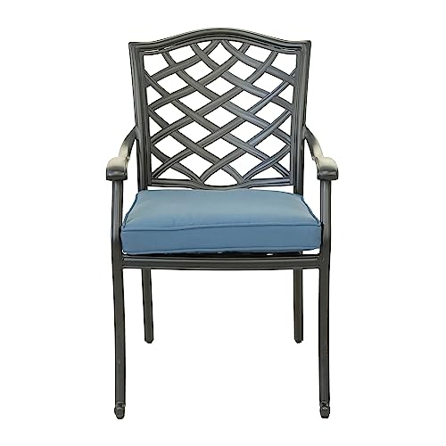 Florence Stylish Outdoor Aluminum 5-Piece Round Dining Set: Weather-Resistant, Durable, Lightweight, Modern Design Patio Furniture Set with 4 Armchairs and Round Table (Espresso brown, Light blue)