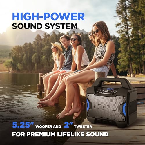 ION Block Rocker - Portable Bluetooth Outdoor Party Speaker with Karaoke Microphone, Battery, 4 Speakers, Radio, USB Port, App, Water-Resistant, 120W