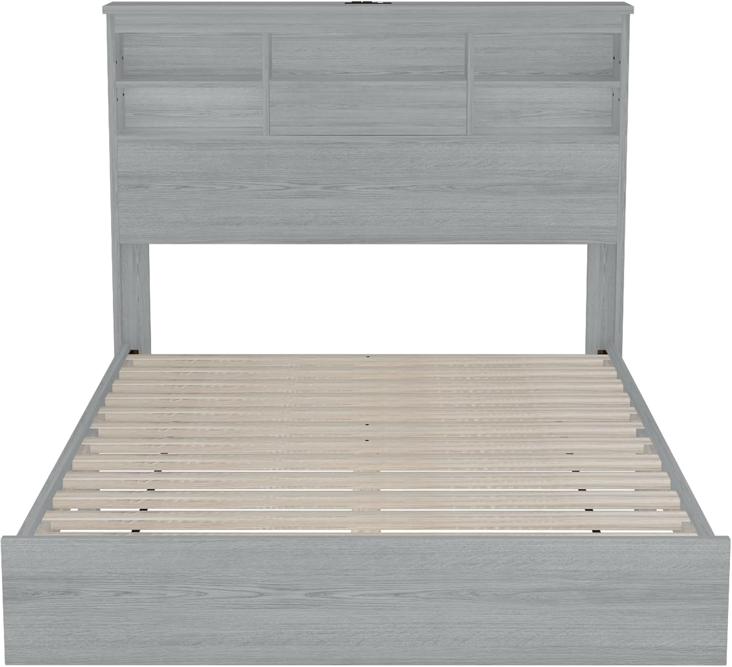 4-Pieces Bedroom Sets Queen Size Vintage Wooden Bed Frame with 2 Nightstands and 1 Dresser,Light Gray