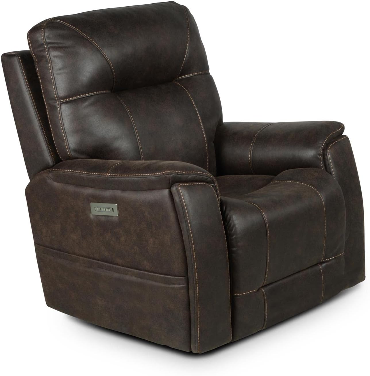 Steve Silver Lexington Triple Canyon Walnut Leatherette, Power Headrest, Footrest, Lumbar, Cupholders, Recliner Chair, 38 x 42 x 42, Saddle Brown