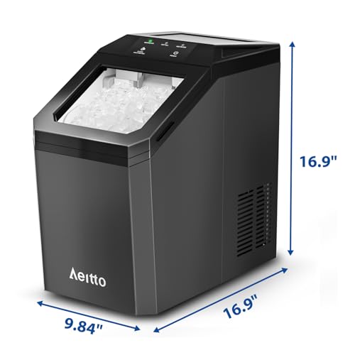 Aeitto Nugget Ice Maker Countertop, 55lbs/Day, Large Capacity Chewable Ice Maker, Rapid Ice Release in 5 Mins, Self-Cleaning with Stainless Steel Housing Ice Machine for Home Office and Party, Black