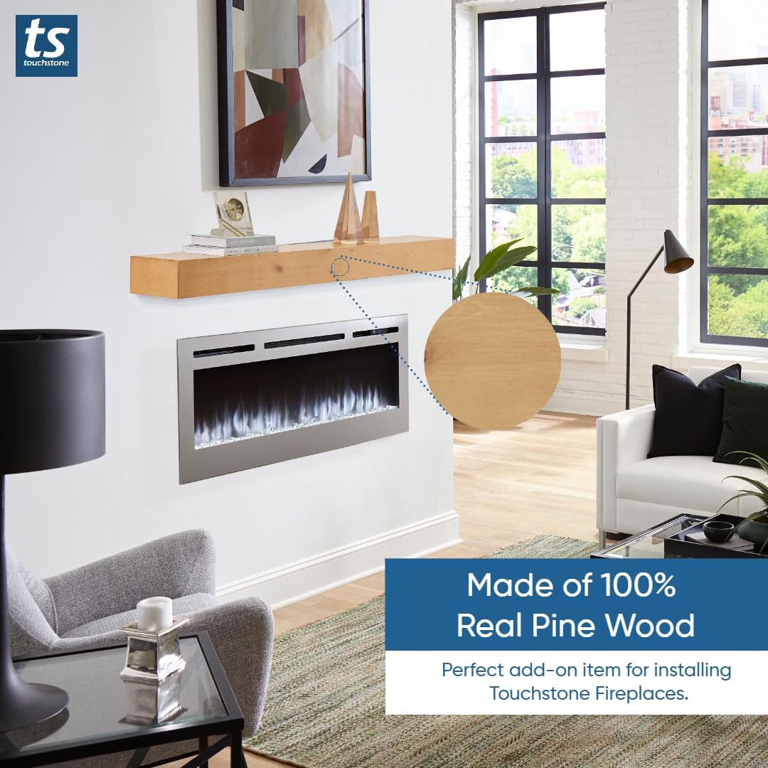 Touchstone Fireplace and Encase Mantel Bundle - The Sideline Elite 60 Inch Wide Smart Electric Fireplace and Natural Finish 72 Inch Encase Wood Mantel