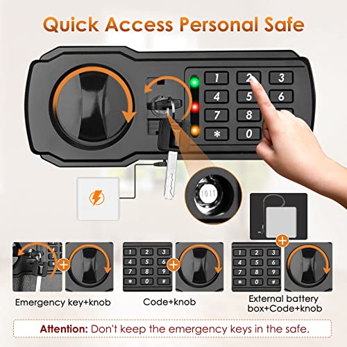 2.5 Cub Home Safe Fireproof Waterproof for HOME USE, Large Cabinet Safe Box with Fireproof Document Bag and Removable Shelf, Personal Security Digital Safe for Home Money Firearm A4 Document