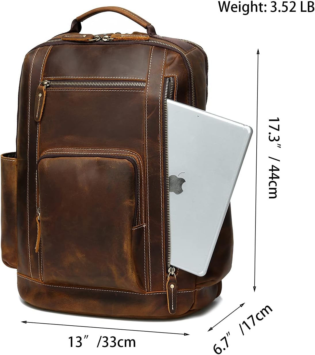 Lannsyne Men's Vintage Full Grain Leather Backpack for 16 Laptop Travel Hiking Camping Rucksack