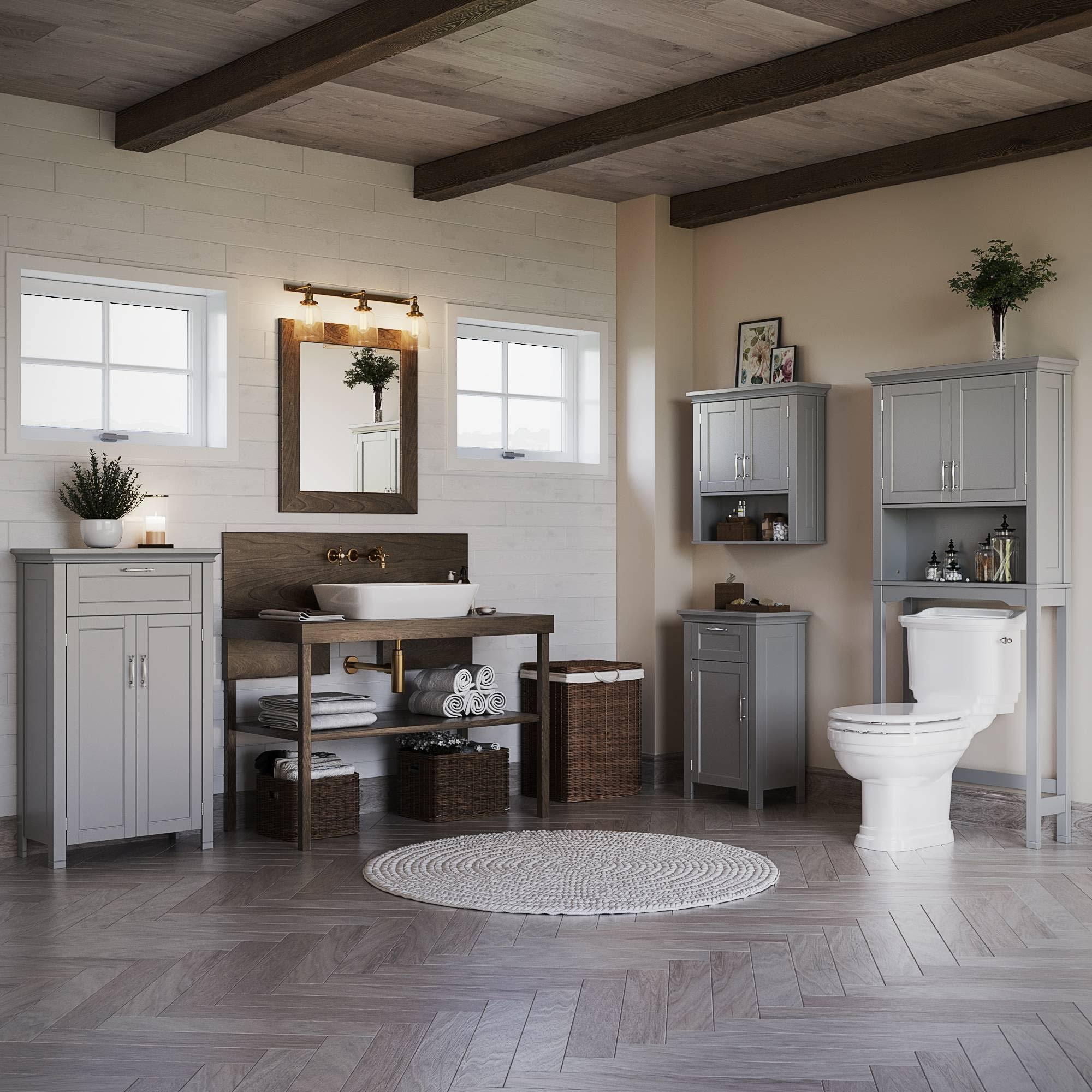 Somerset Two Door Wall Cabinet with Open Shelf Gray - RiverRidge Home