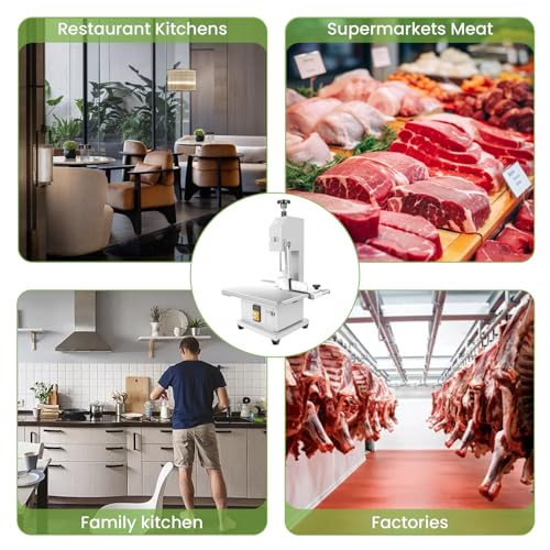 Meat Cutting Bandsaw Machine, 1500W Electric Bone Saw for Butchering with 19" x 14" Stainless Steel Workbench, 8 Saw Blades, 0.04-3.9" Cutting Thickness, Frozen Meat Cutter for Ribs (1500W)