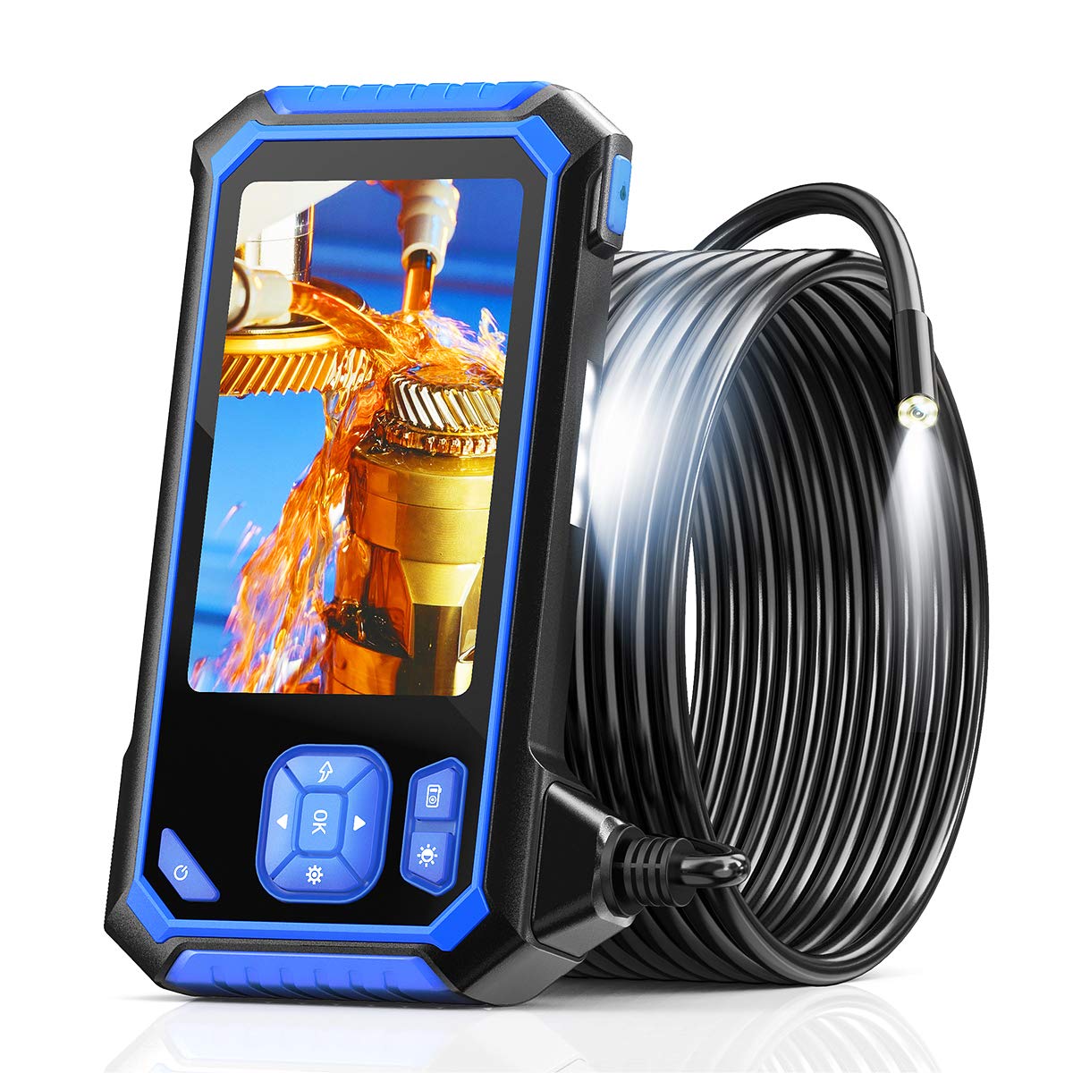 Industrial Endoscope, SKYBASIC Borescope Snake Camera with 32GB Card, IP67 Waterproof Sewer Inspection Camera HD 4.3'' LCD Screen with 6 LED Lights, Semi-Rigid Cable, Four Helpful Tools - 16.5FT
