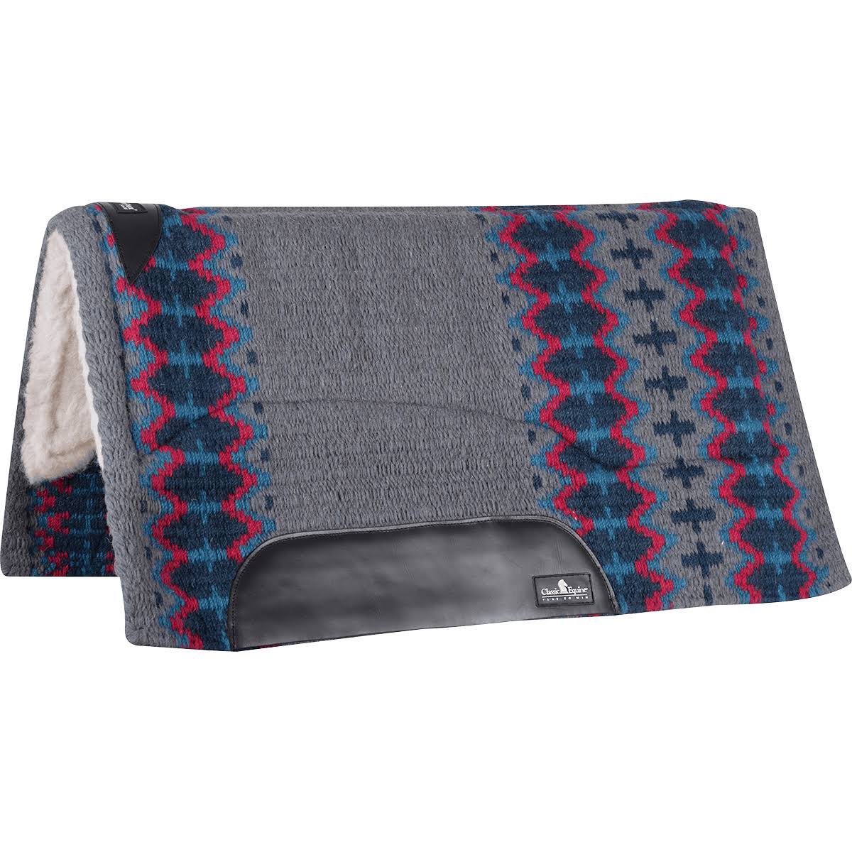 Classic Equine Sensorflex Saddle Pad Wool Top Straight 32x34 Navy Ivory